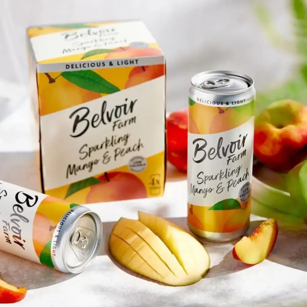 Belvoir Delicious and Light Sparkling Mango & Peach Drink Cans 330ml
