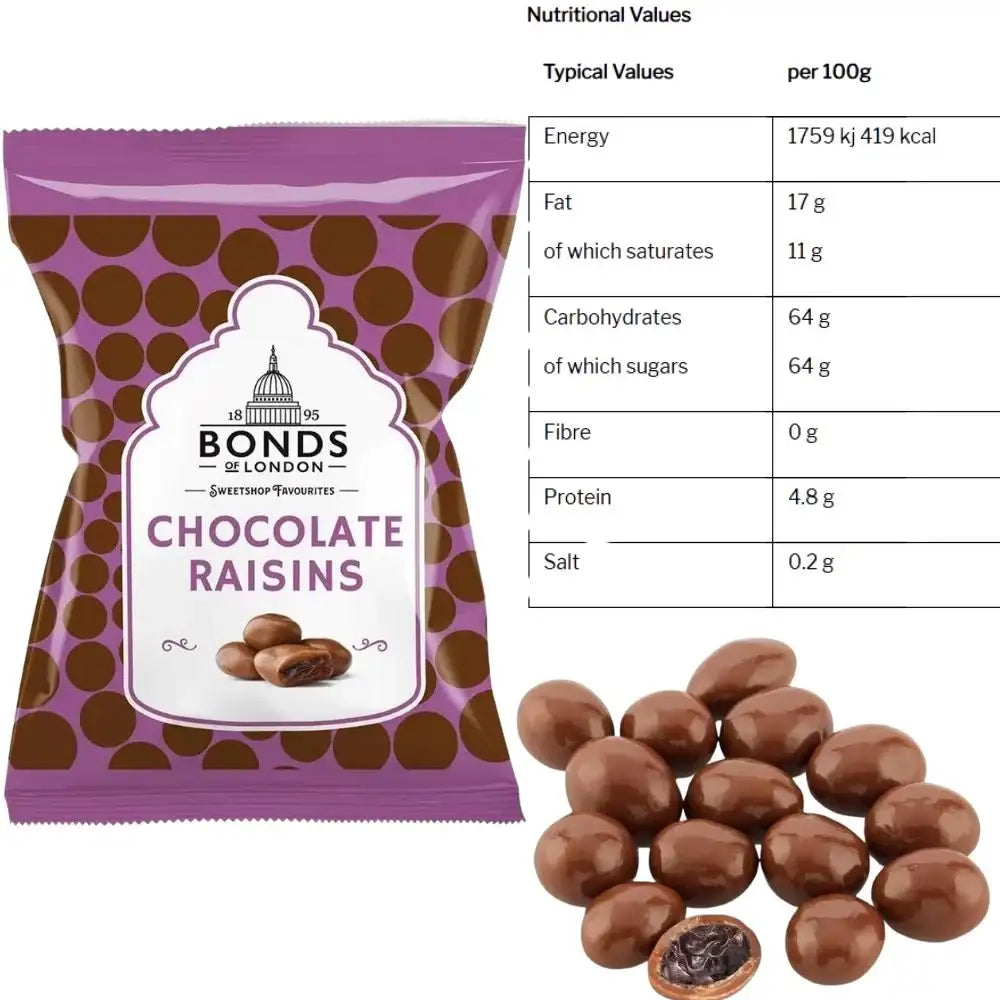 Bonds of London Chocolate Raisins Bags 75g