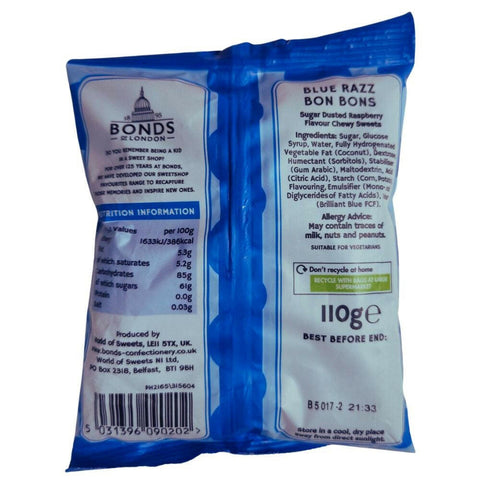 Bonds of London Blue Razz Bon Bons Sweets Bags 110g - British Food Supplies