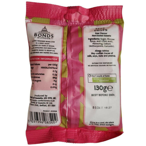 Bonds of London Pear Drops Sweets Bags 130g - British Food Supplies