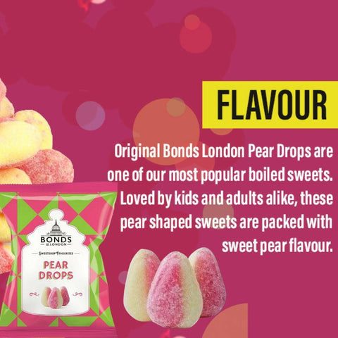 Bonds of London Pear Drops Sweets Bags 130g - British Food Supplies