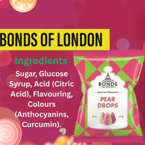 Bonds of London Pear Drops Sweets Bags 130g - British Food Supplies