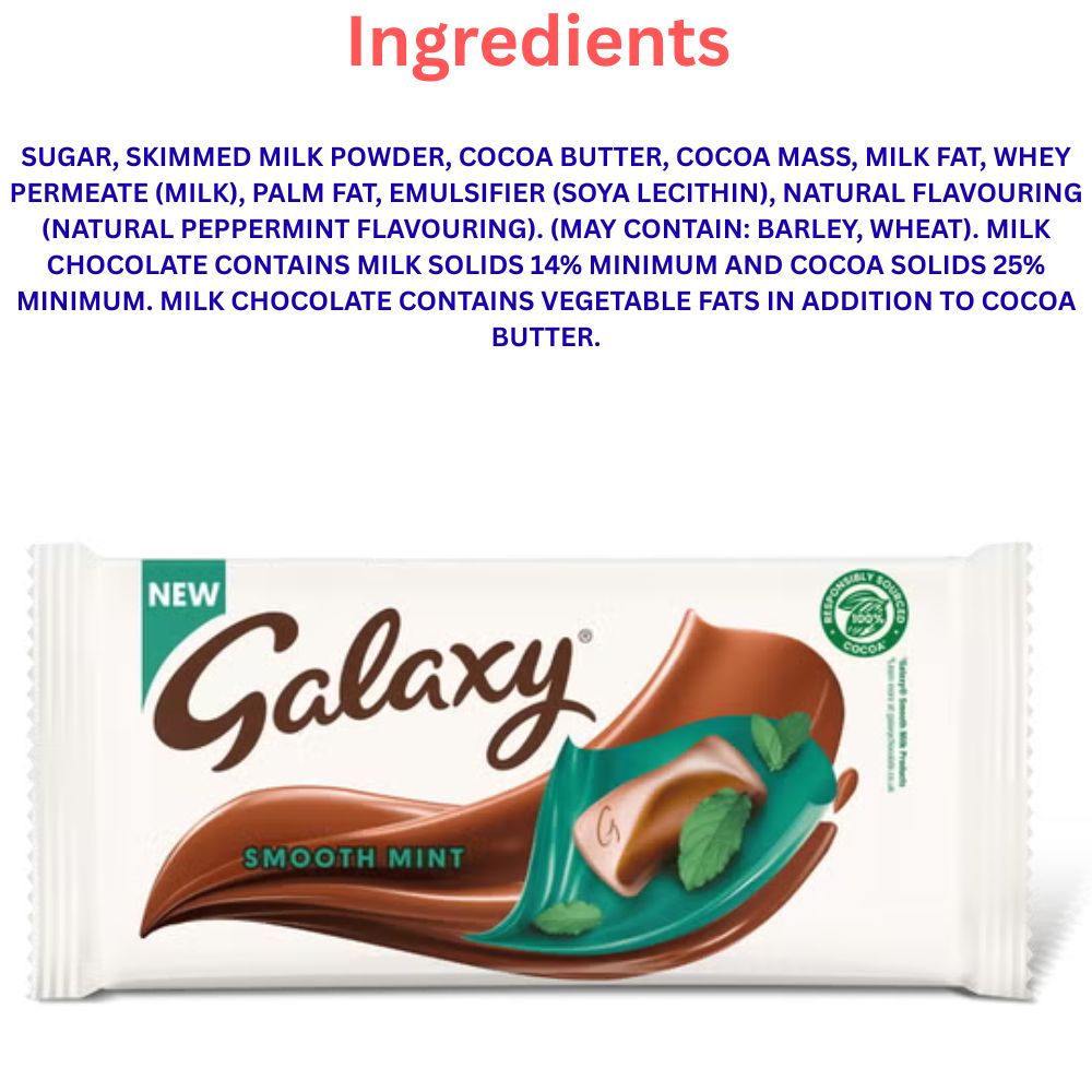 Galaxy Smooth Mint Chocolate Block Bar 110g
