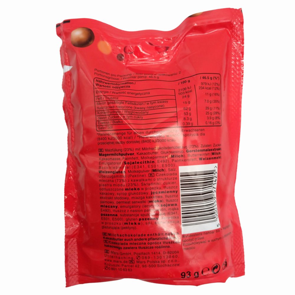 M'ltesers Standard Chocolate Pouch 93g