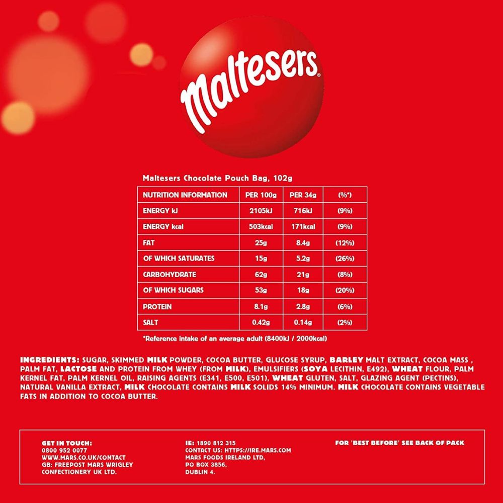 M'ltesers Standard Chocolate Pouch 93g
