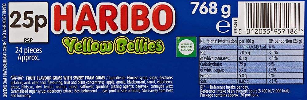 Haribo Yellow Bellies 24pcs Tub 768g