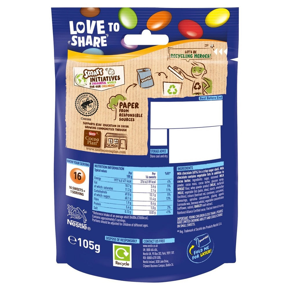 Smarties Milk Chocolate Sharing Bag 105g