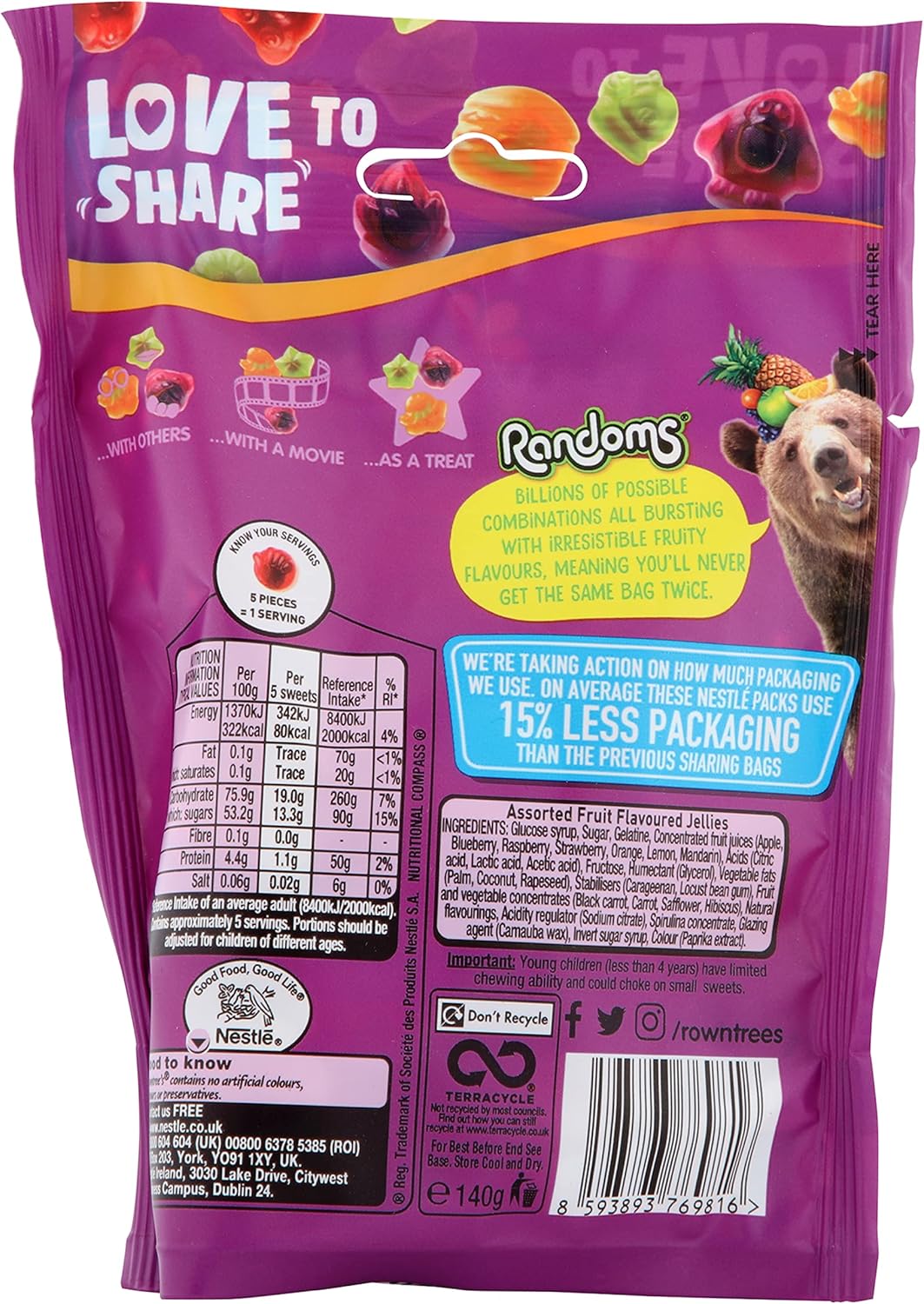 Rowntree's Randoms Juicers Sweets Sharing Bags 140g