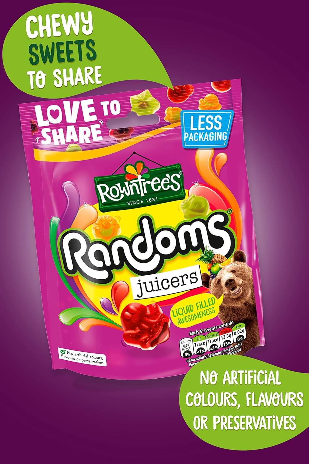 Rowntree's Randoms Juicers Sweets Sharing Bags 140g