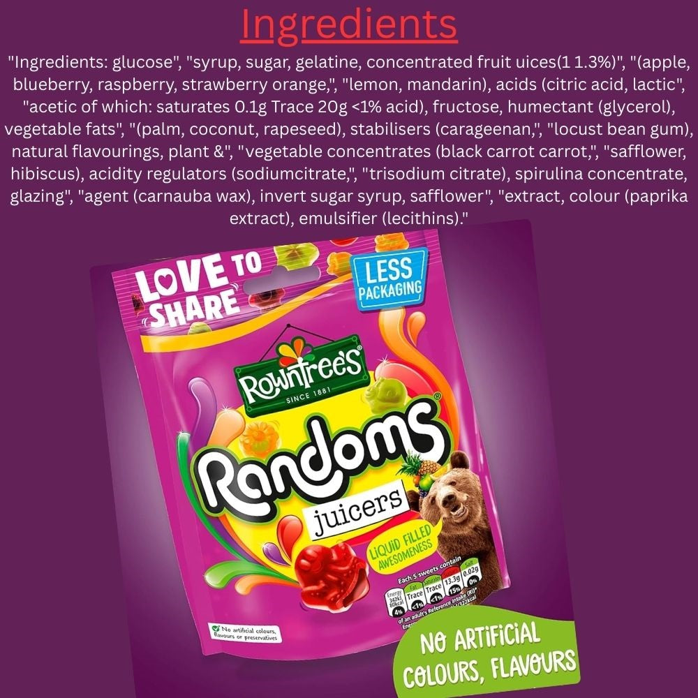 Rowntree's Randoms Juicers Sweets Sharing Bags 140g