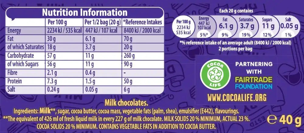 C'bury Dairy Milk Giant Buttons Chocolate 40g