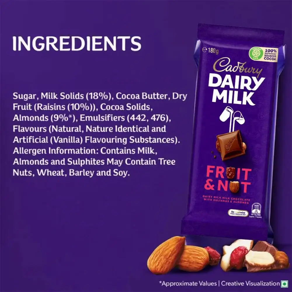 C'bury Dairy Milk Fruit & Nut Chocolate 180G