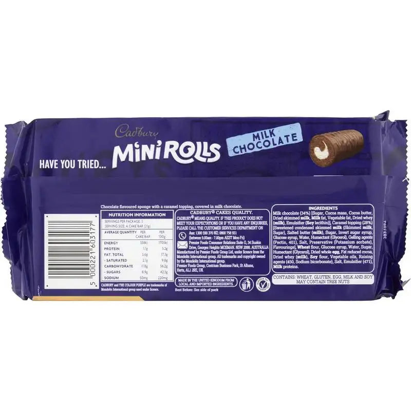 C'bury Chocolate Mini Rolls 5 pk 144g