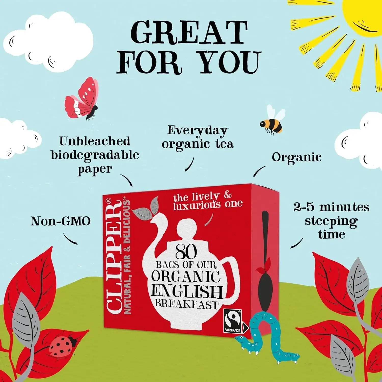 Clipper Organic Fairtrade English Breakfast Tea - 80 Unbleached Bags