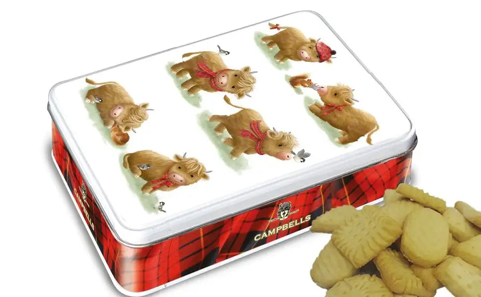 Campbells Shortbread Cute Highland Cow Tin Assorted Shapes 150g