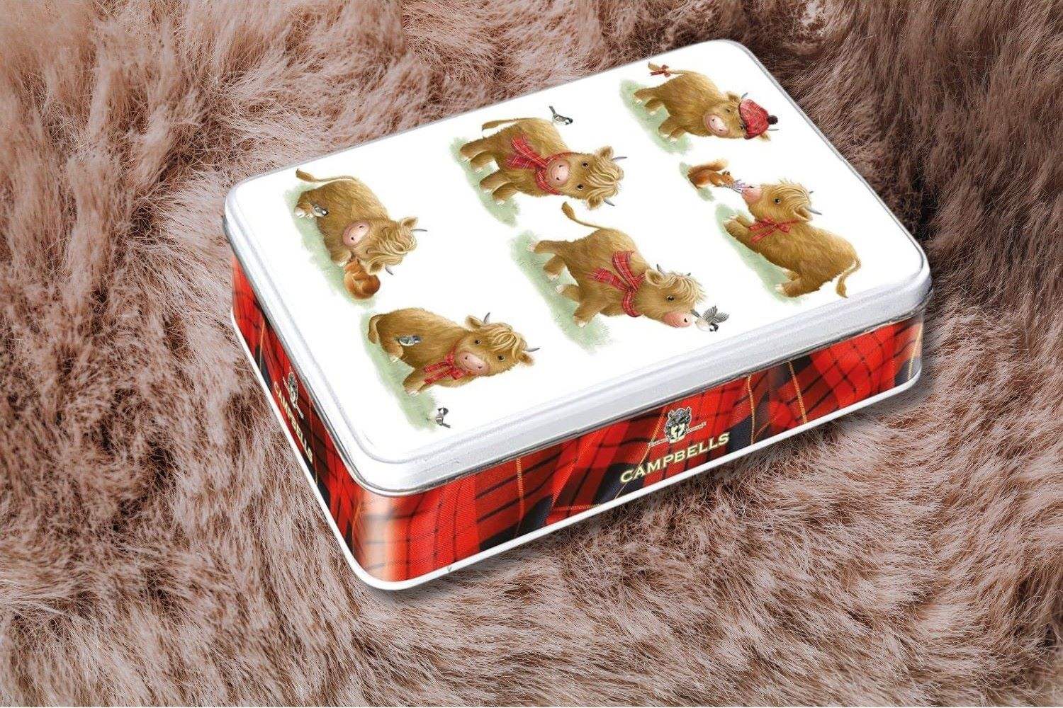 Campbells Shortbread Cute Highland Cow Tin Assorted Shapes 150g