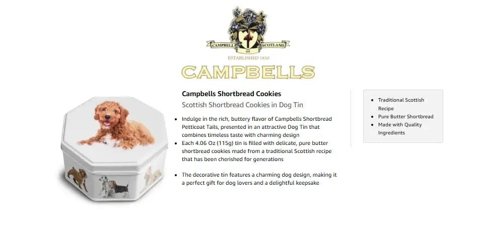 Campbells Shortbread Dog Tin Petticoat Tails 115g