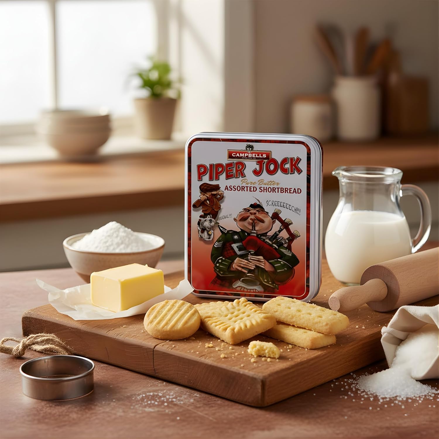 Campbells Shortbread Piper Jock Tin Assorted Shapes 150g