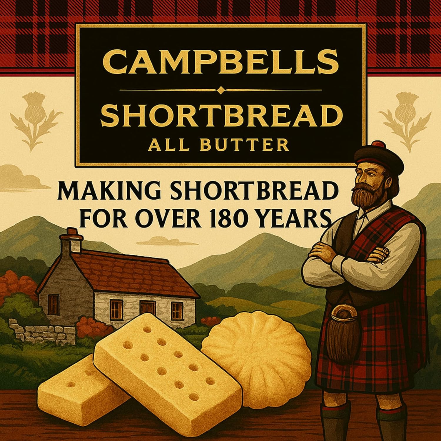 Campbells Shortbread Piper Jock Tin Assorted Shapes 150g