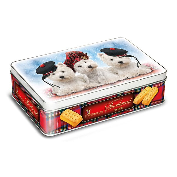 Campbells Scottish shortbread biscuits in a Westie dog themed tin, 300g.