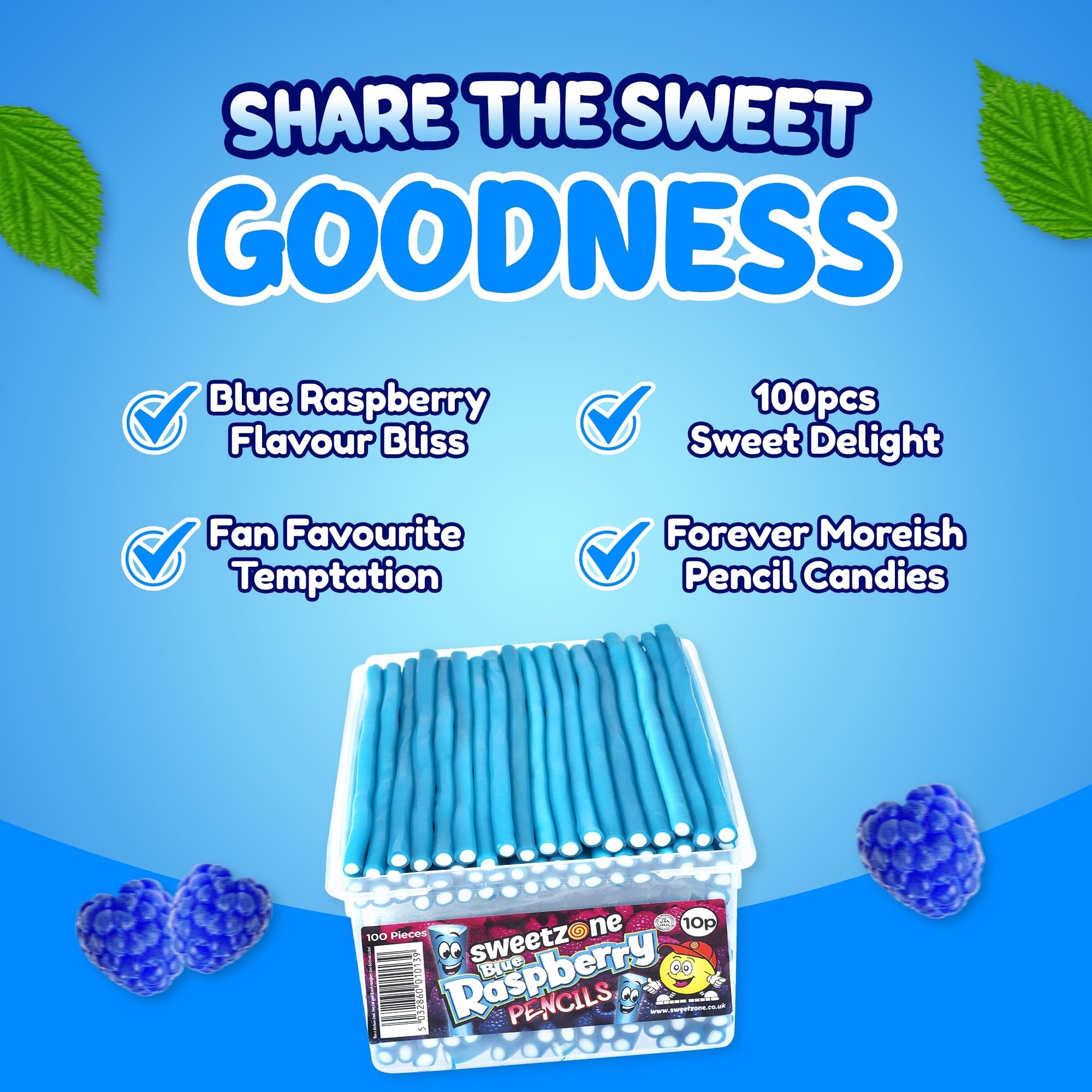 Sweetzone Blue Raspberry Pencils Tubs 100 Pieces