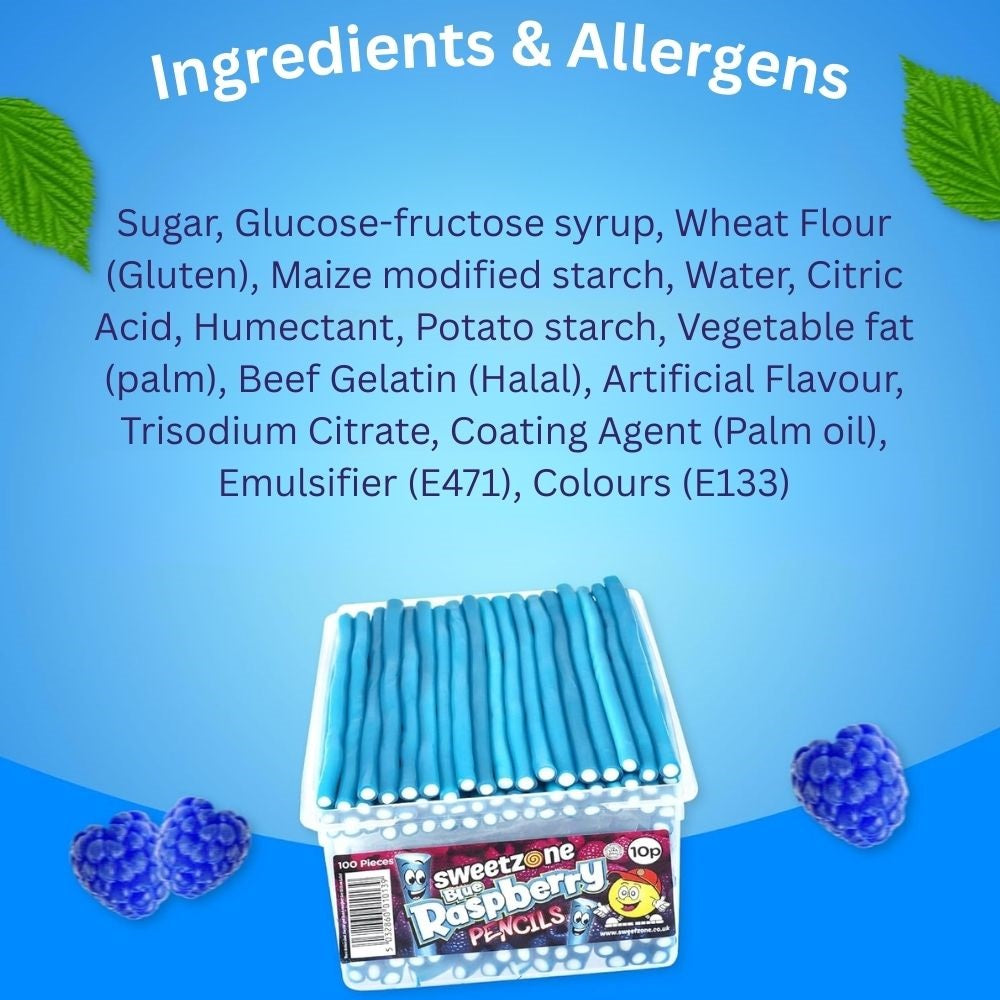 Sweetzone Blue Raspberry Pencils Tubs 100 Pieces