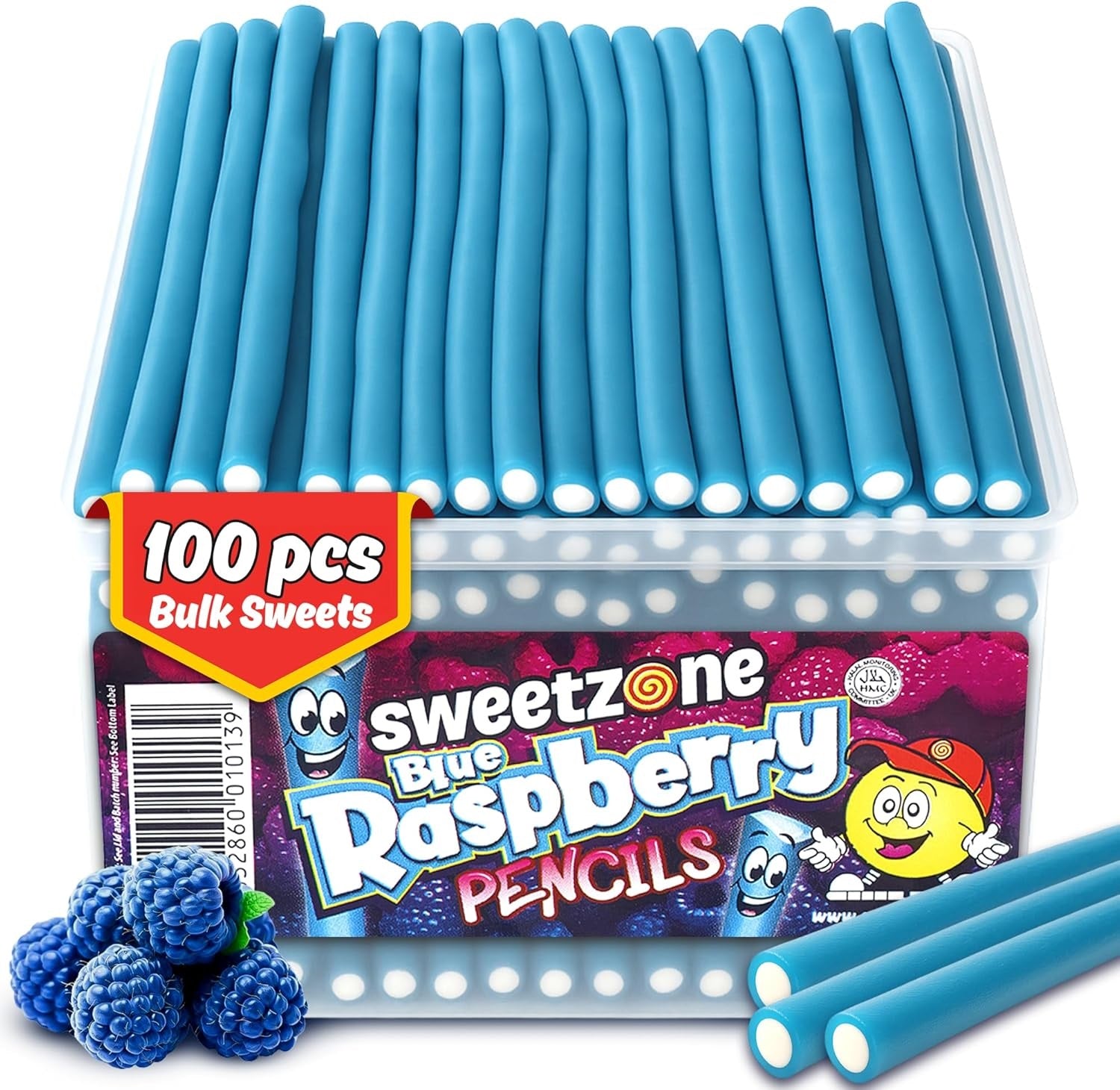 Sweetzone Blue Raspberry Pencils Tubs 100 Pieces