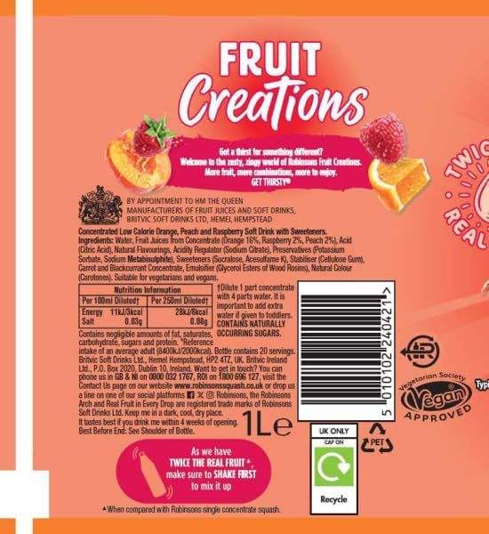 Robinsons Fruit Creations Peach & Raspberry Squash 1ltr