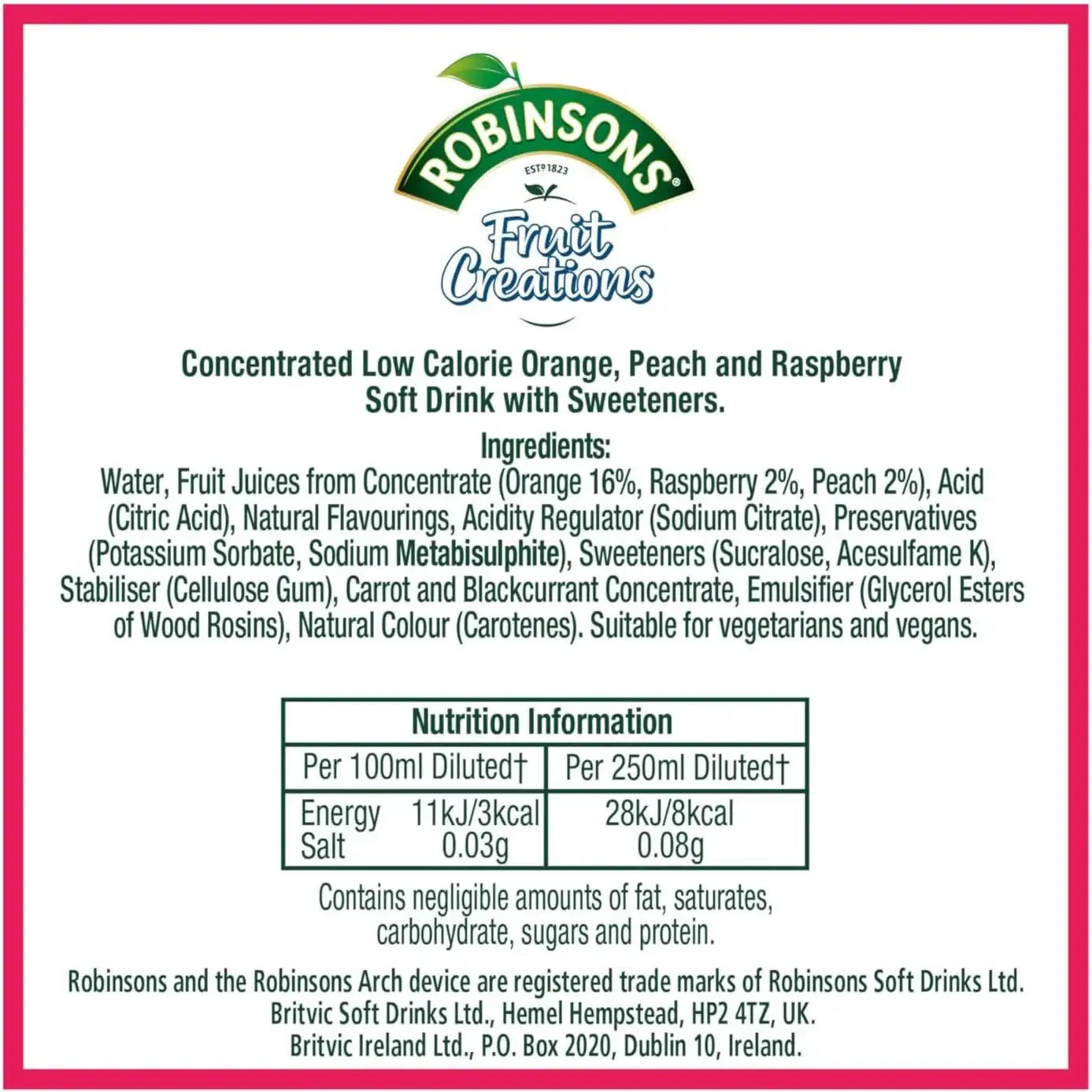 Robinsons Fruit Creations Peach & Raspberry Squash 1ltr