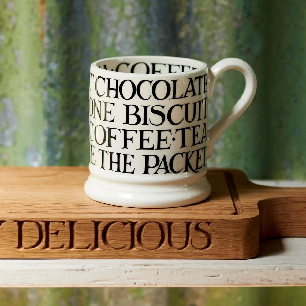 Emma Bridgewater Black Toast All Over Writing 1/2 Pint Mug