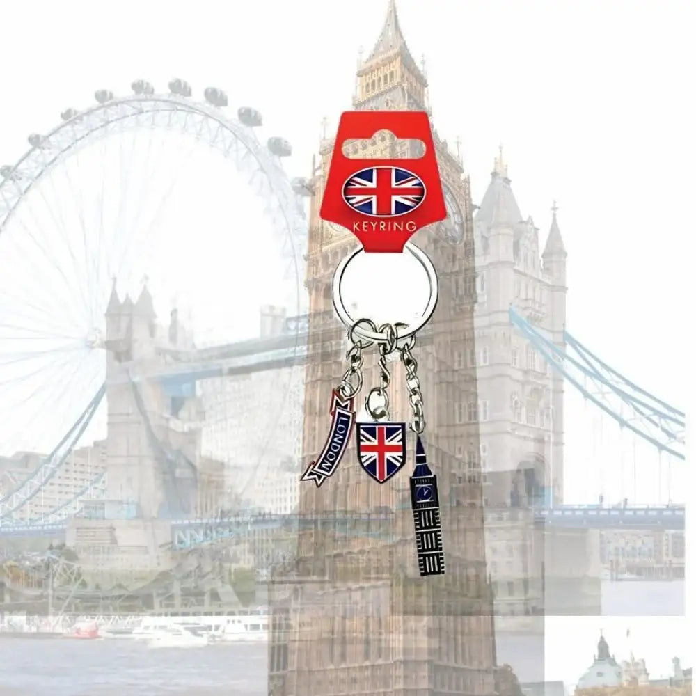 Elgate Big Ben Union Jack Shield London Scroll Metal Keyring