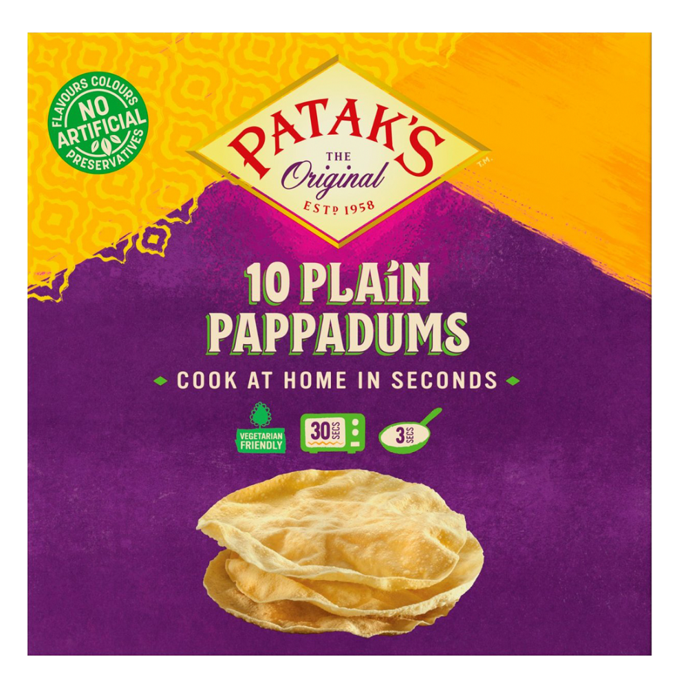 Pataks 10 Plain Ready to Cook Pappadums 100g product image