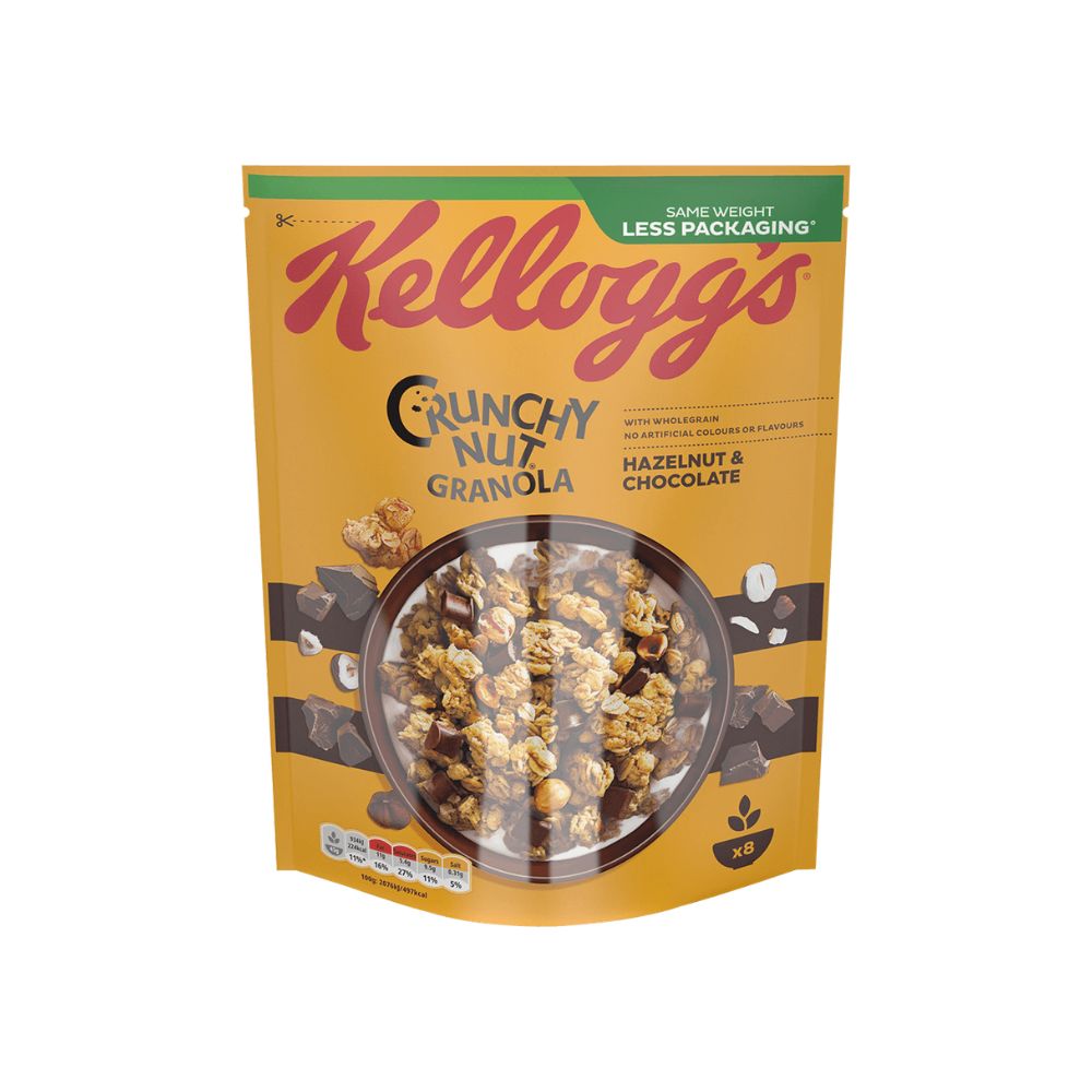 Kellogg's Crunchy Nut Granola Hazelnut & Chocolate 380g – crunchy granola with hazelnuts and chocolate pieces.