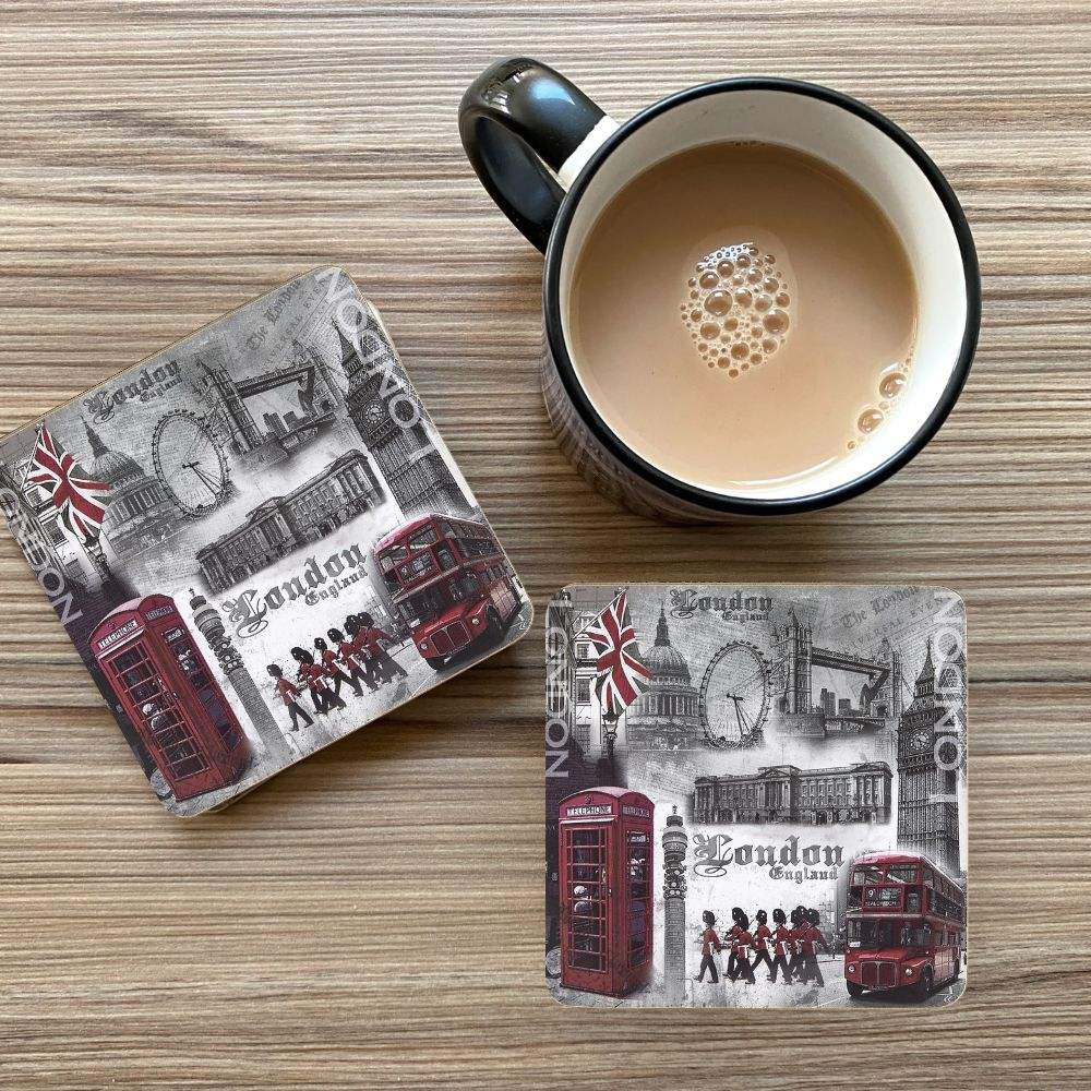 The Leonardo Collection London England Coaster Set of 4 White