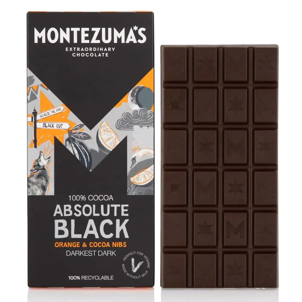Montezuma's Absolute Black Dark Chocolate with Orange & Cocoa Nibs 90g Bar