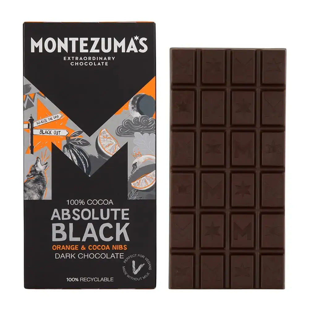 Montezuma's Absolute Black Dark Chocolate with Orange & Cocoa Nibs 90g Bar