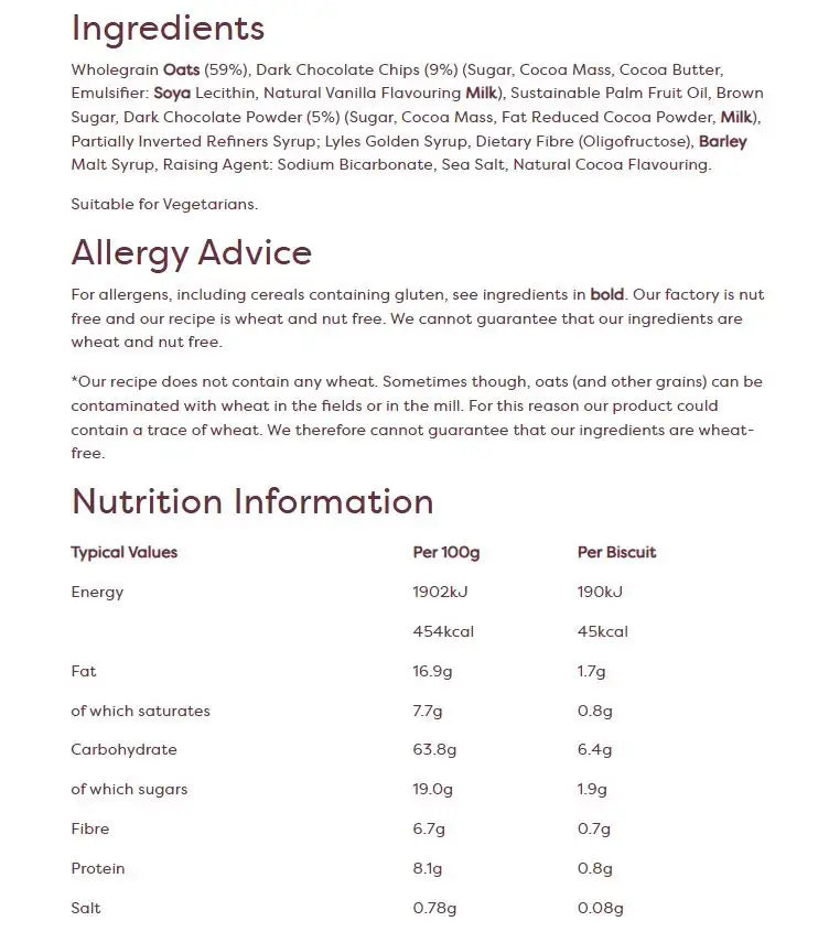 Nairns Dark Chocolate Chip Oat Cookies 200g