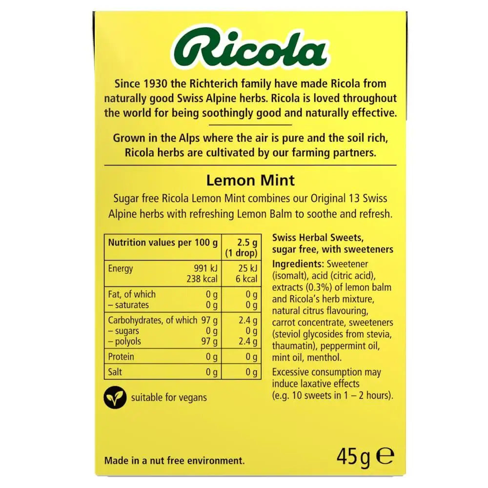 Ricola Sugar Free Lemon Mint with Vitamin C 45g