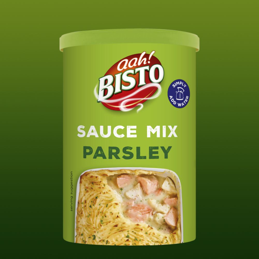Bisto parsley sauce mix in a 170g tub.