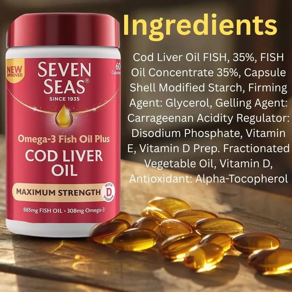 Seven Seas Cod Liver Omega-3 Fish Oil Plus Maximum Strength - 60 Capsules