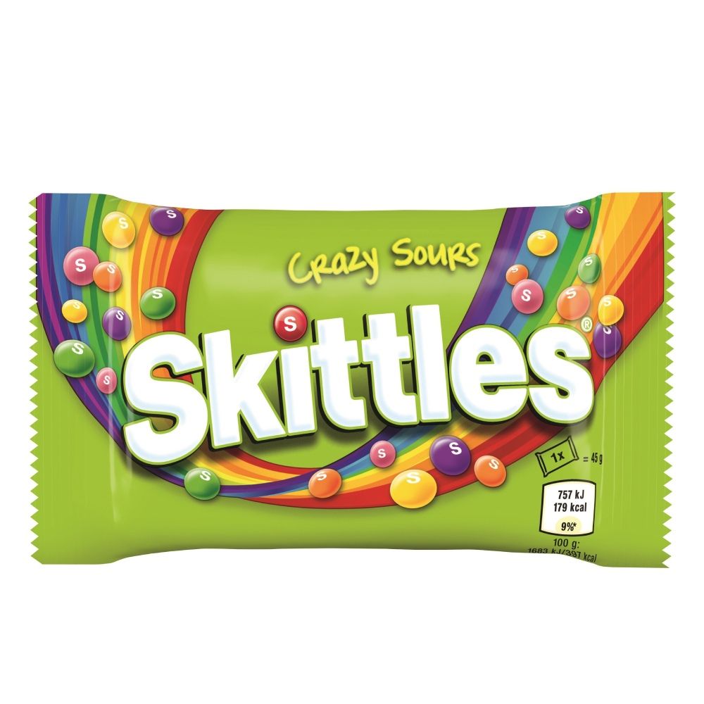 Skittles Crazy Sour Flavour Candy 45g Fruity Chewy Sweets with Sour Flavours