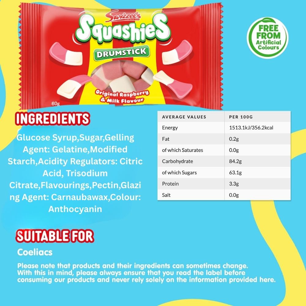 Swizzels Drumstick Squashies Original Raspberry & Milk Flavour 60g