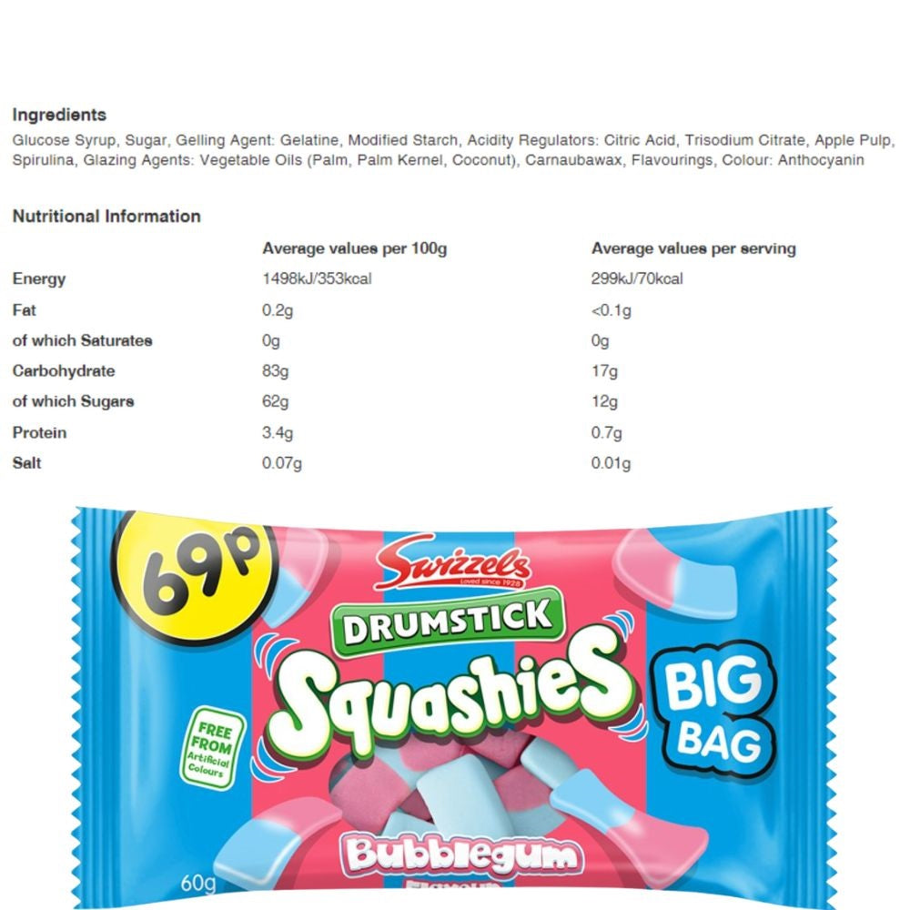 Swizzels Drumstick Squashies Bubblegum Flavour 60g