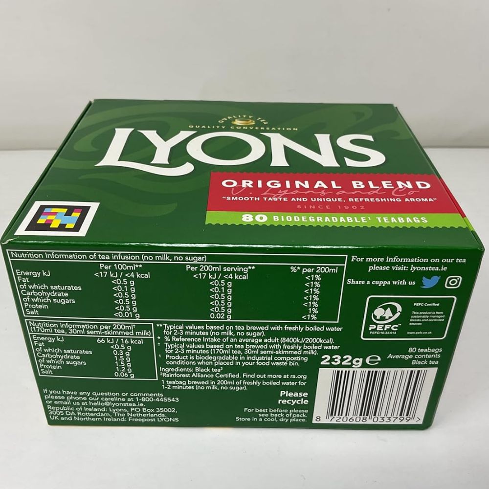 Lyons Original Irish Tea 80 Bags 232g
