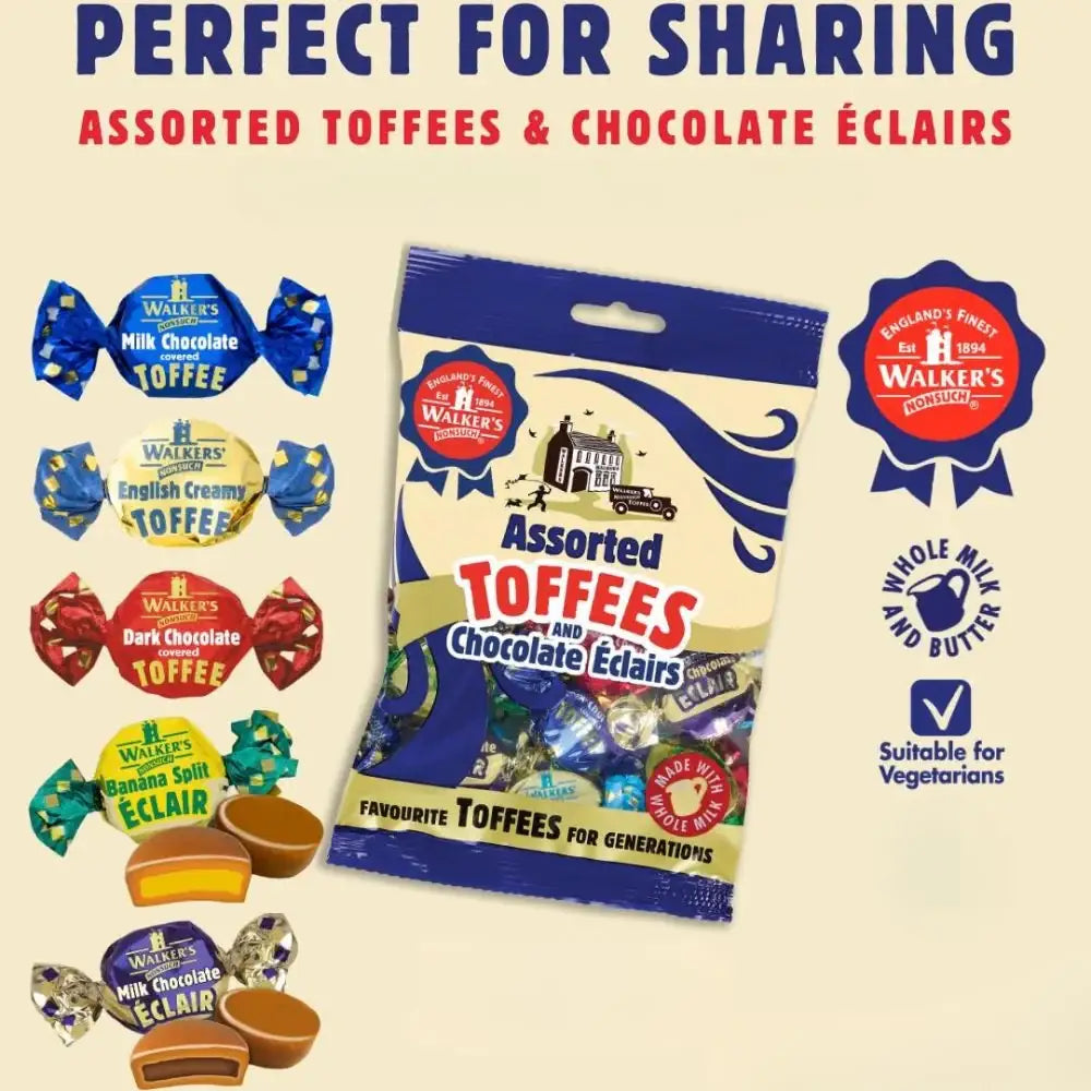 Walkers Nonsuch Assorted Toffees and Chocolate Eclairs 150g