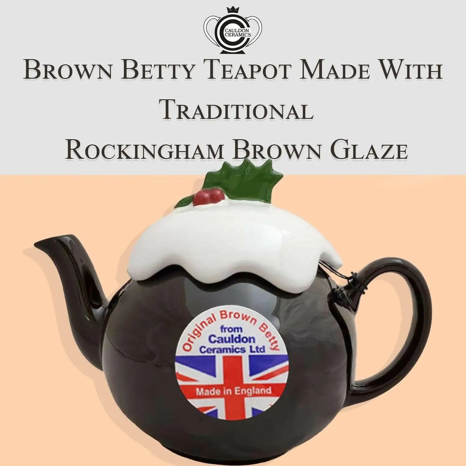 Cauldon Ceramics Traditional 6 Cup Brown Betty Christmas Pudding Teapot - British Food Supplies