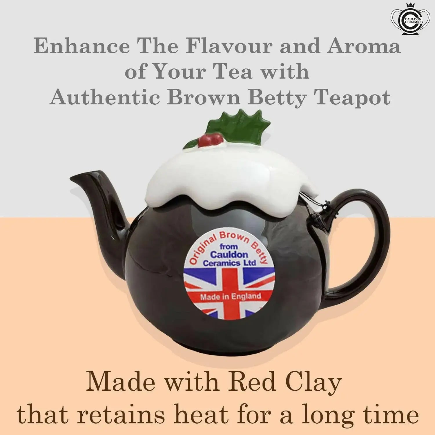 Cauldon Ceramics Traditional 6 Cup Brown Betty Christmas Pudding Teapot - British Food Supplies