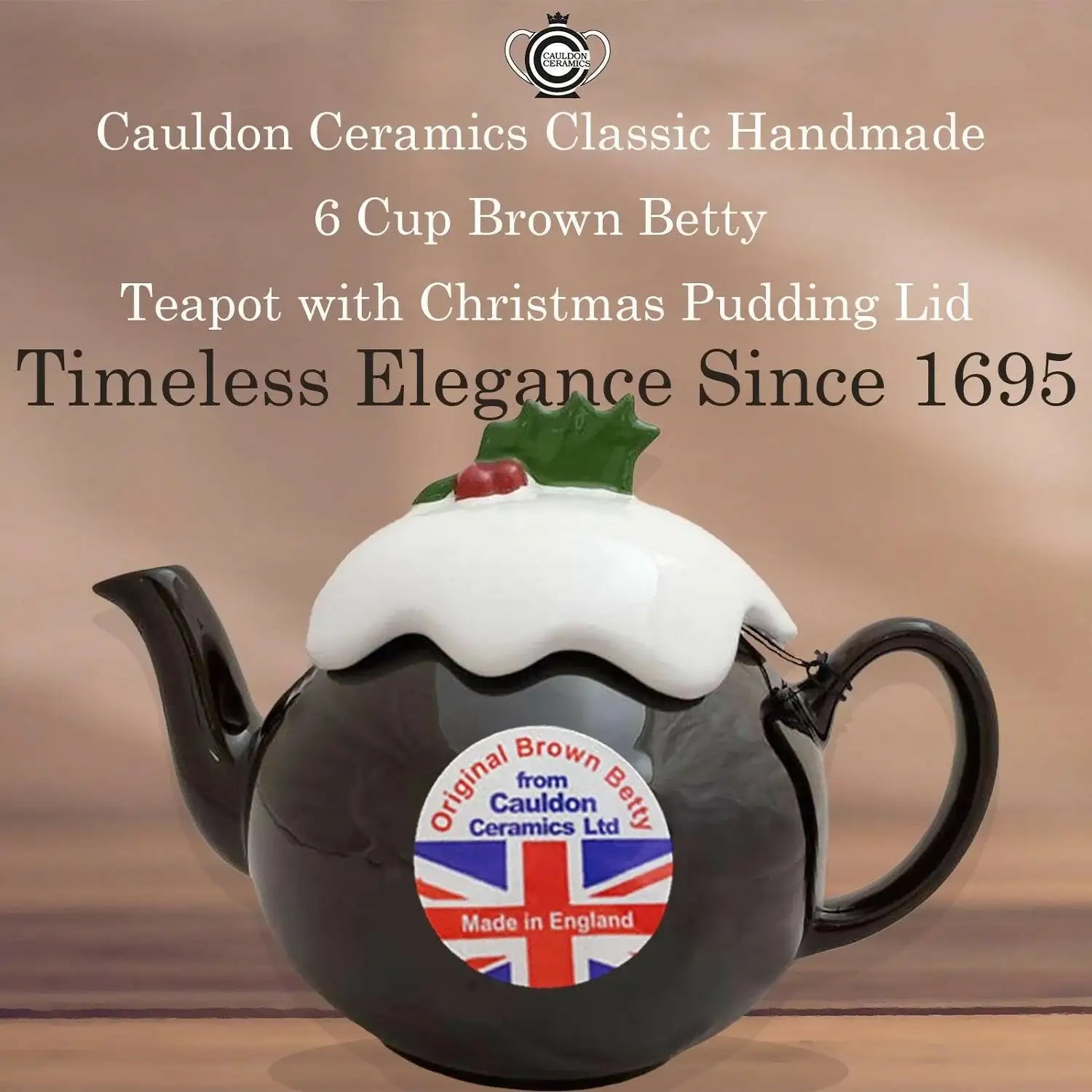 Cauldon Ceramics Traditional 6 Cup Brown Betty Christmas Pudding Teapot - British Food Supplies