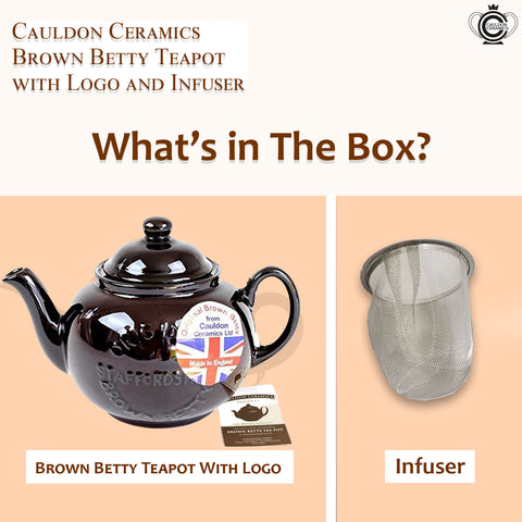 Cauldon Ceramics 4 Cup Brown Betty logo teapot with infuser