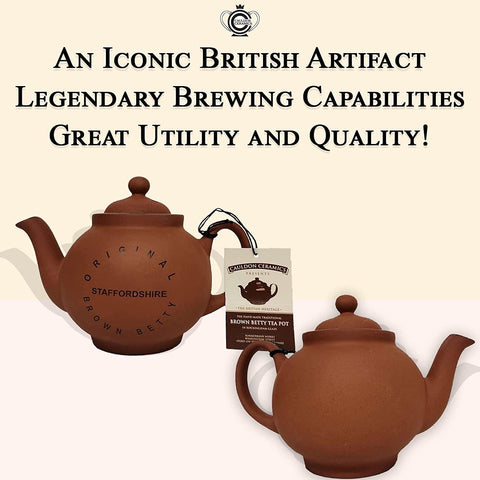 Cauldon Ceramics Traditional Handmade 2 Cup Terracotta Teapot with Logo | Made with Staffordshire Red Clay